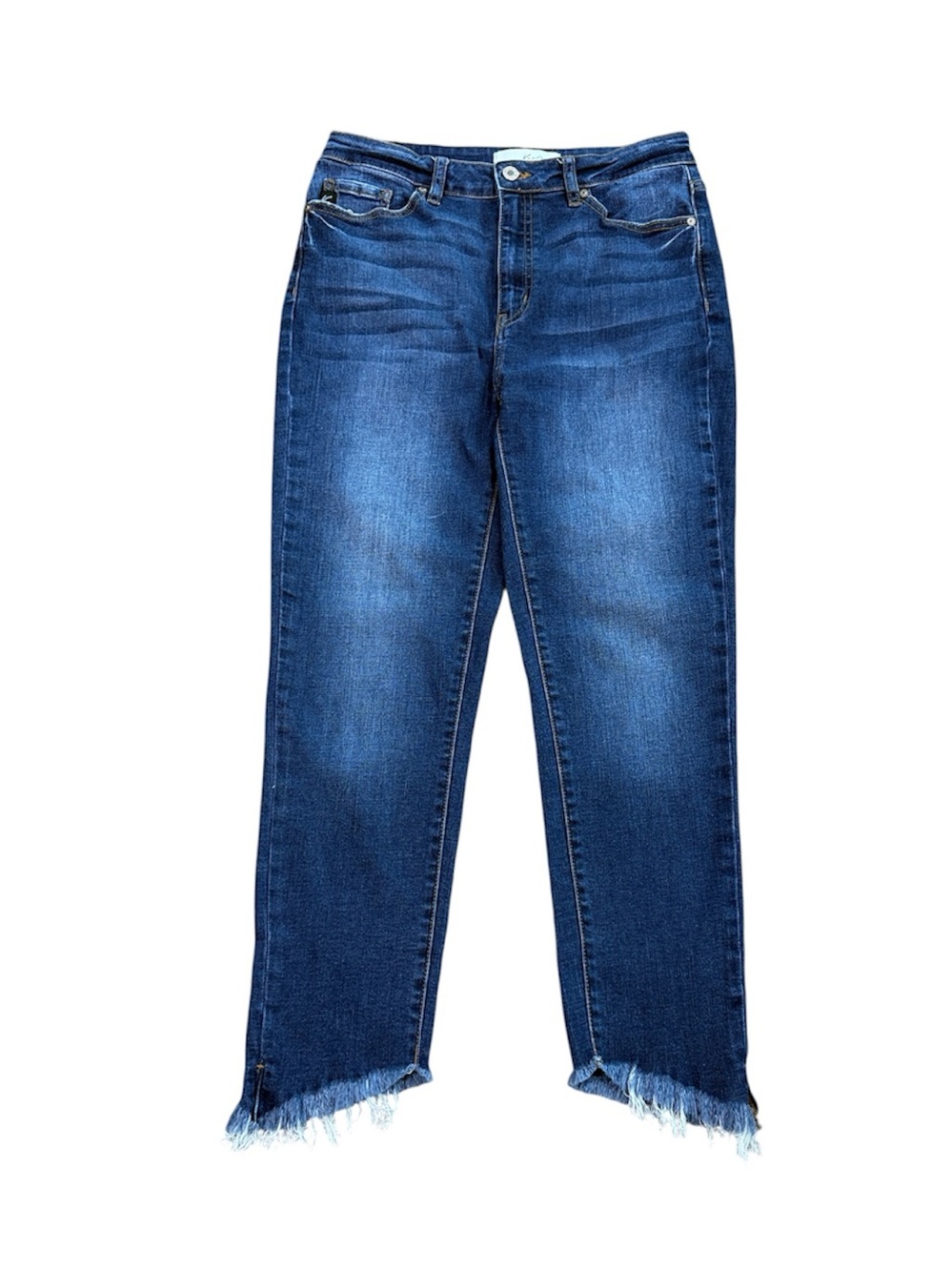KanCan High Rise Cropped Blue Denim Angle Frayed Jeans